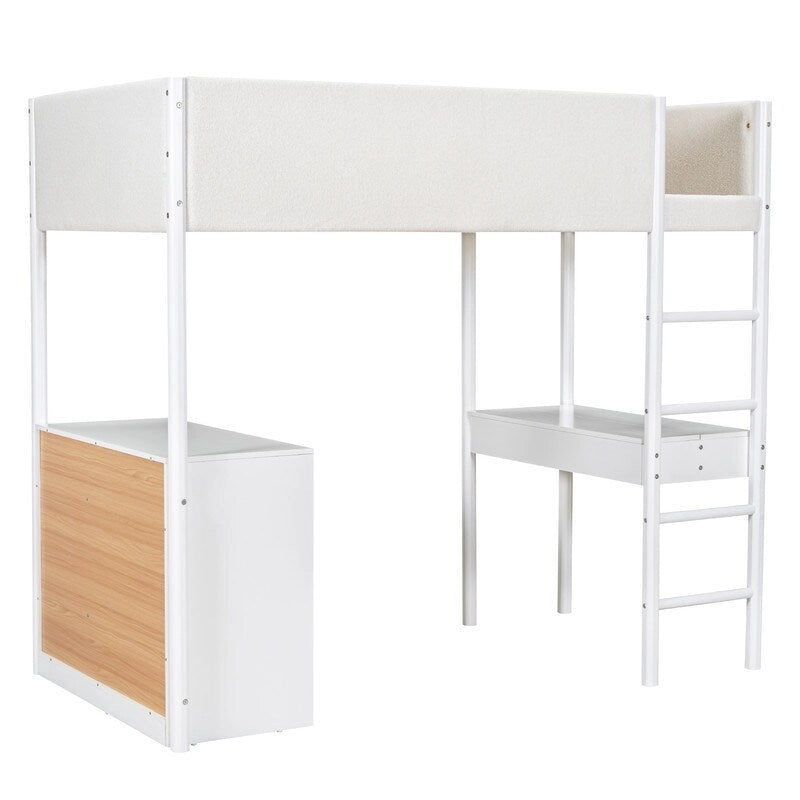 Twin Size Teddy Fleece Loft Bed Wood Bed