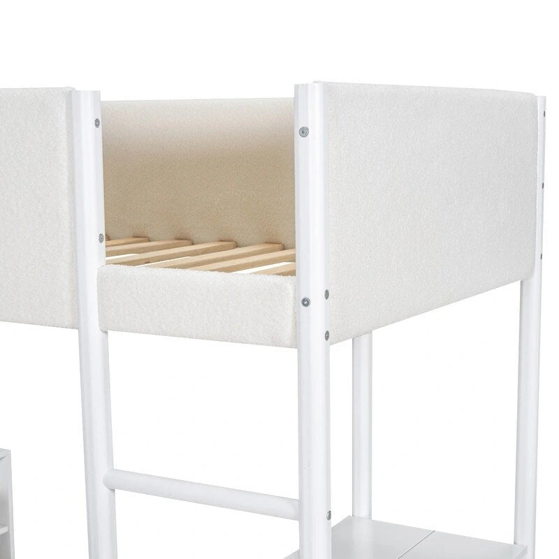 Twin Size Teddy Fleece Loft Bed Wood Bed