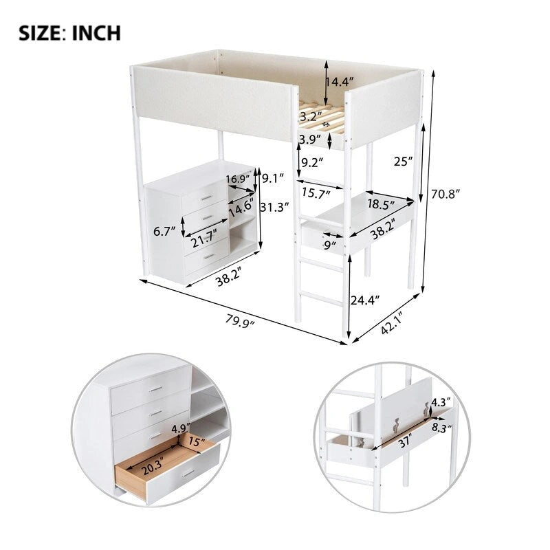 Twin Size Teddy Fleece Loft Bed Wood Bed