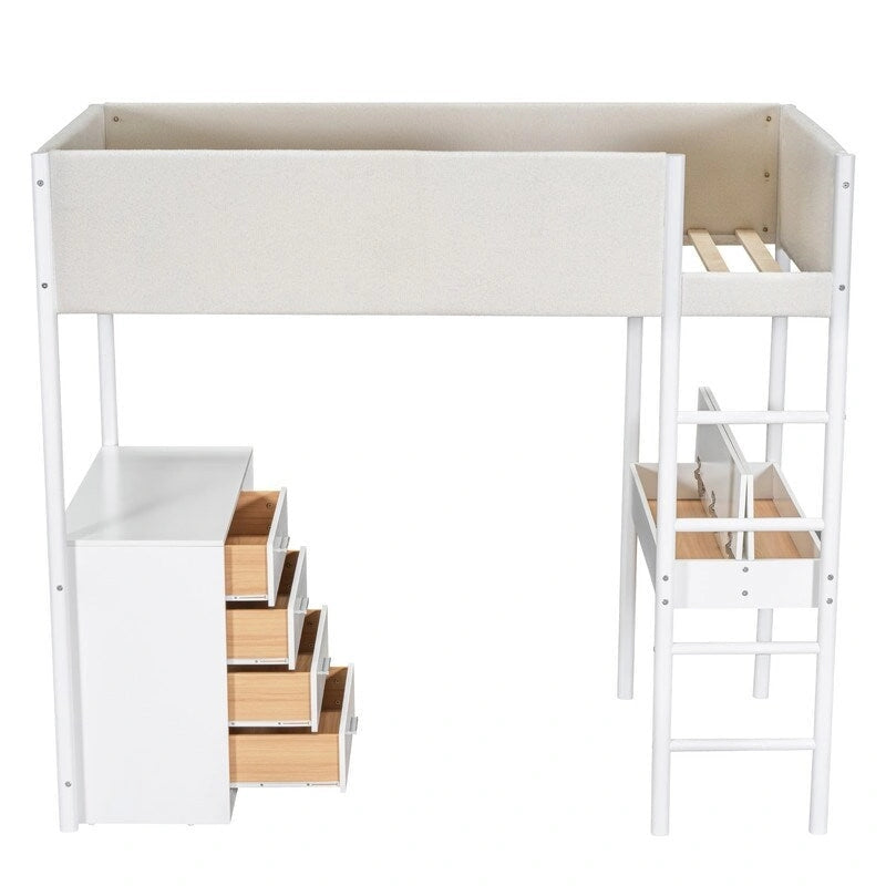 Twin Size Teddy Fleece Loft Bed Wood Bed