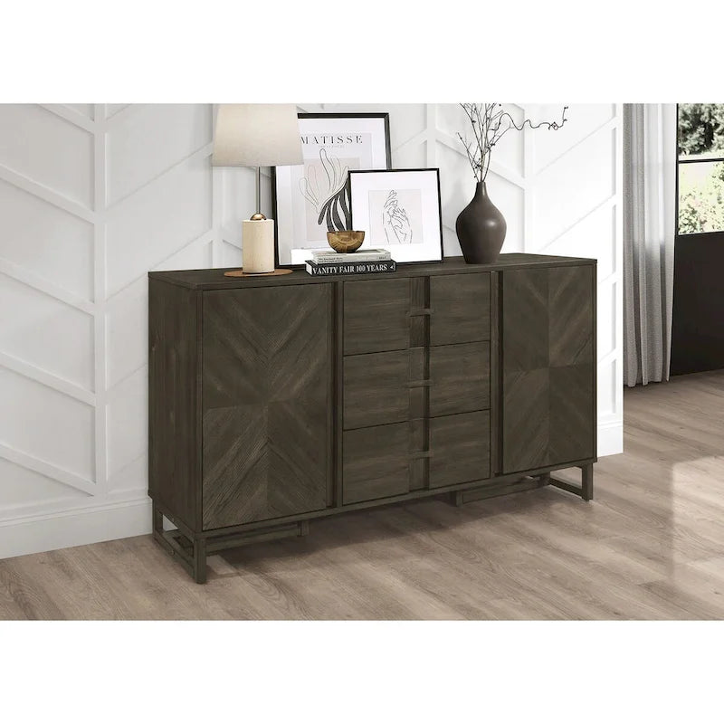 Glenmoor Dark Grey 3-Drawer Server with 2 Cabinets