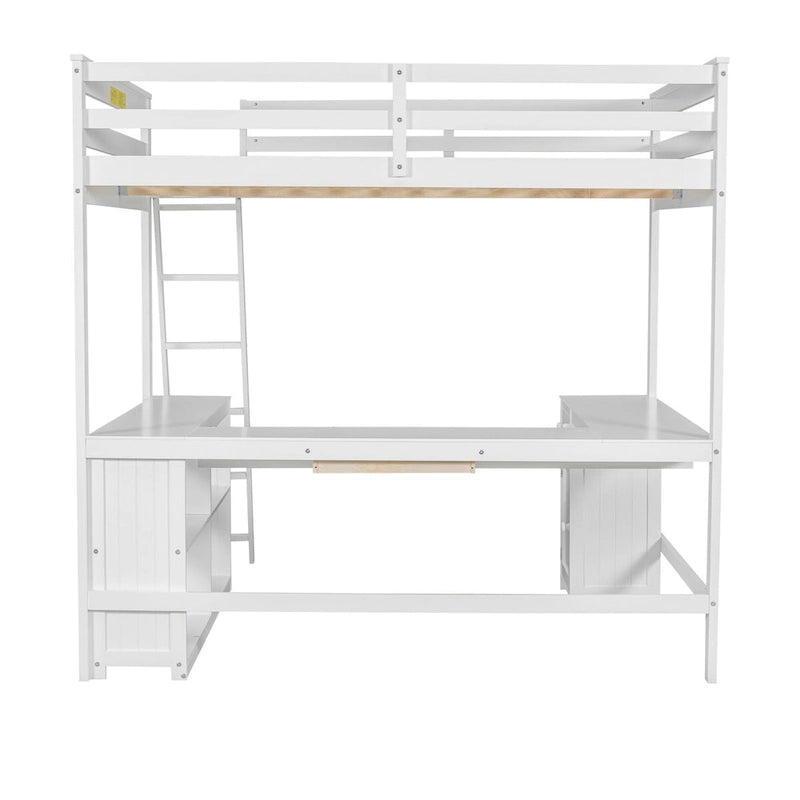 Full Size Loft Bed with U-shaped Desk, Drawers and Storage Shelves