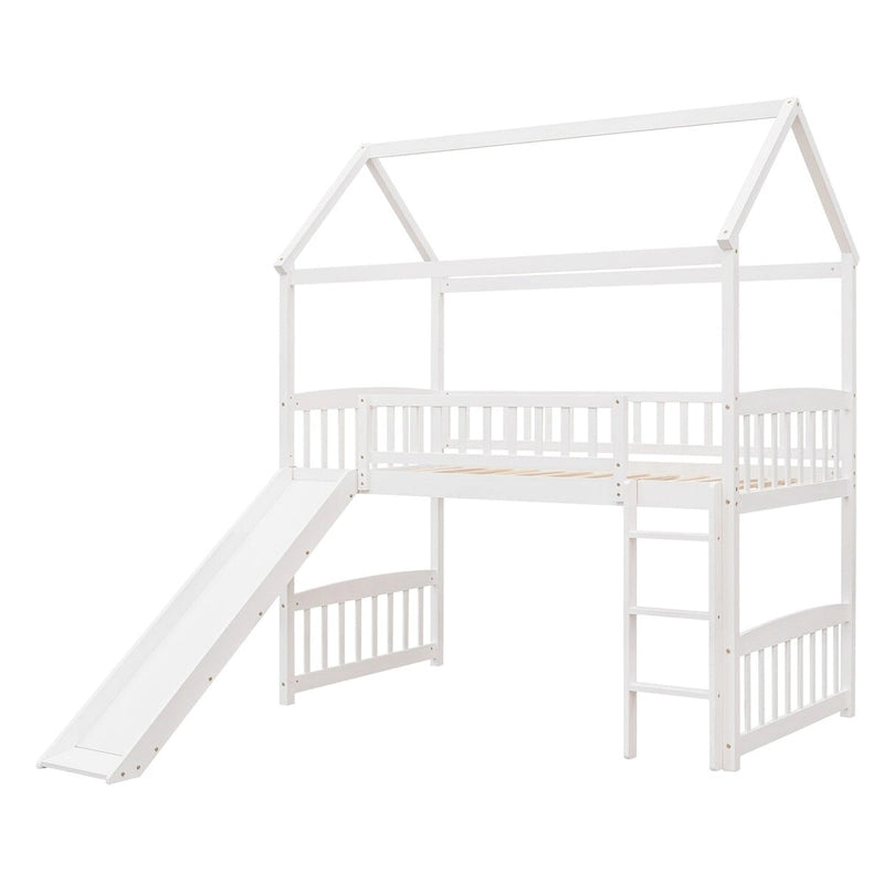 Twin Loft Bed with Slide and Guardrail