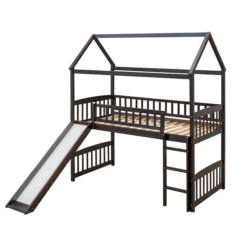 Twin Loft Bed with Slide and Guardrail