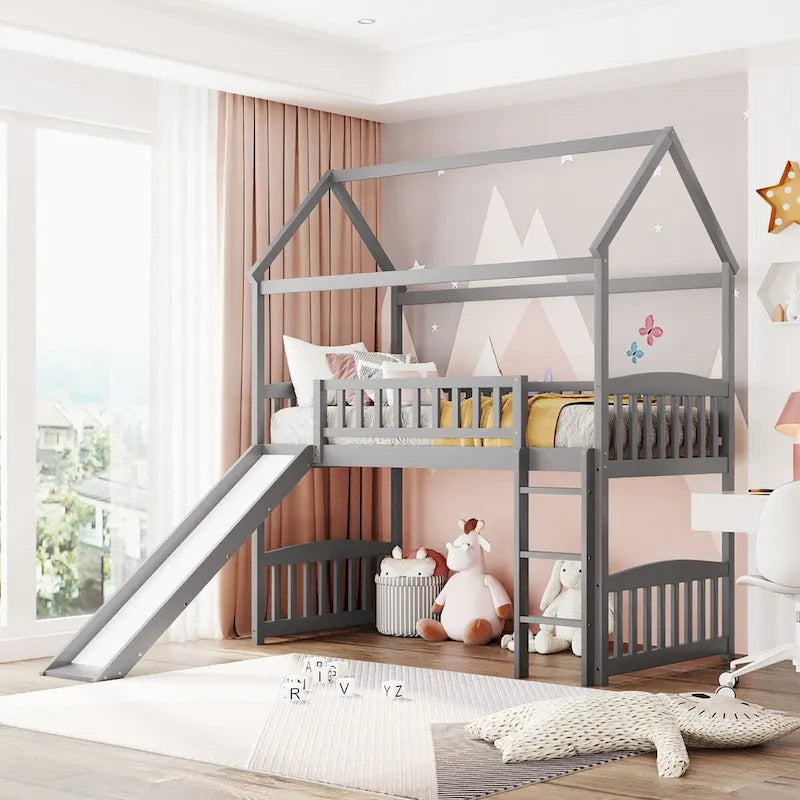 Twin Loft Bed with Slide and Guardrail