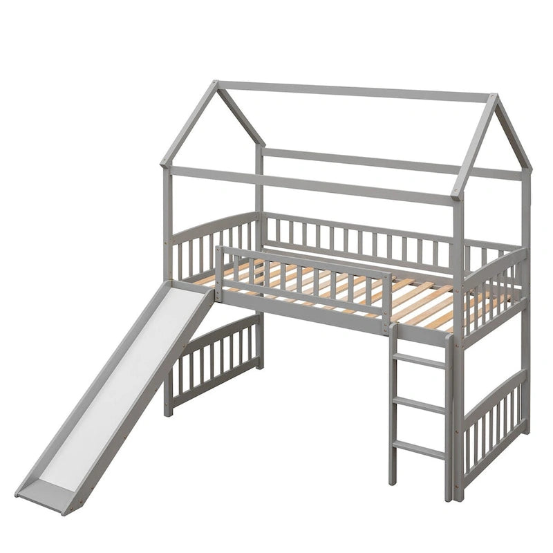 Twin Loft Bed with Slide and Guardrail