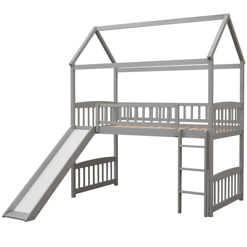Twin Loft Bed with Slide and Guardrail