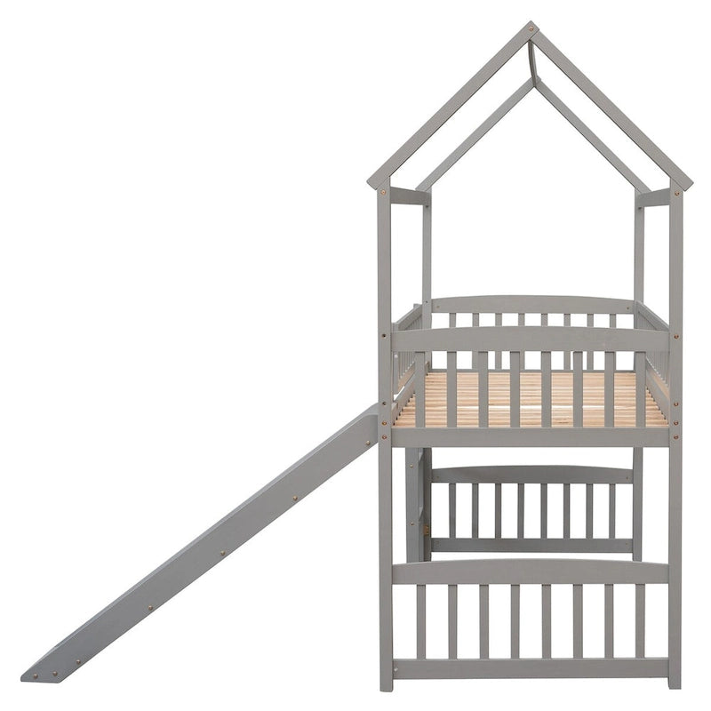 Twin Loft Bed with Slide and Guardrail