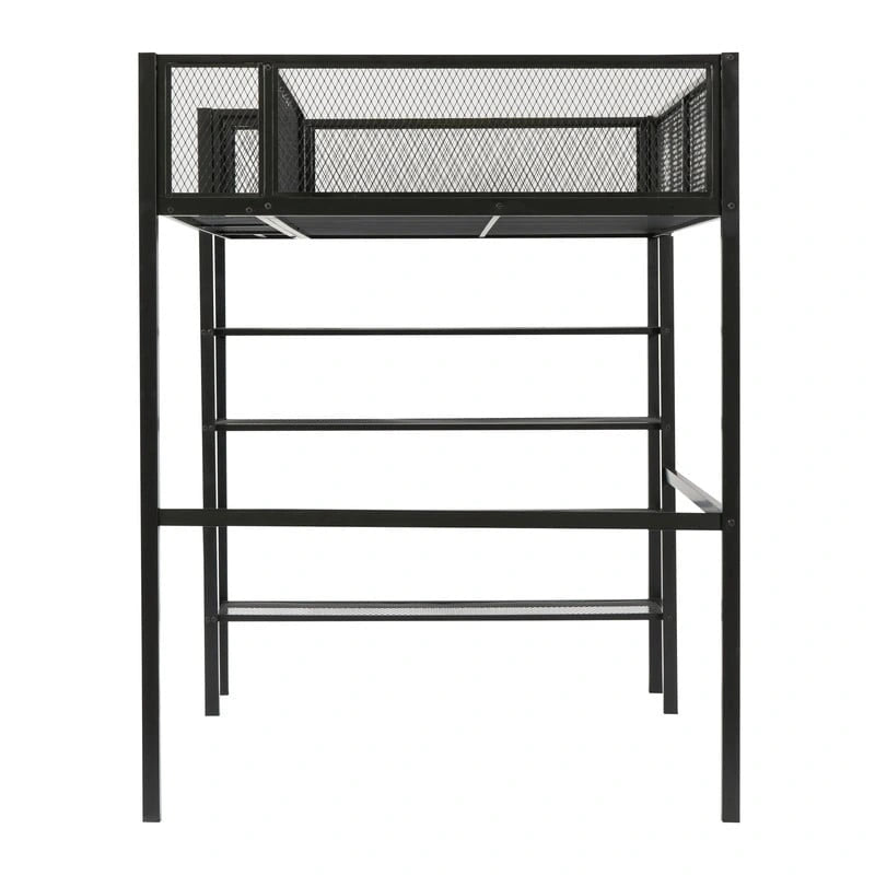 Twin Size Metal Loft Bed with 4-Tier Shelves and Storage