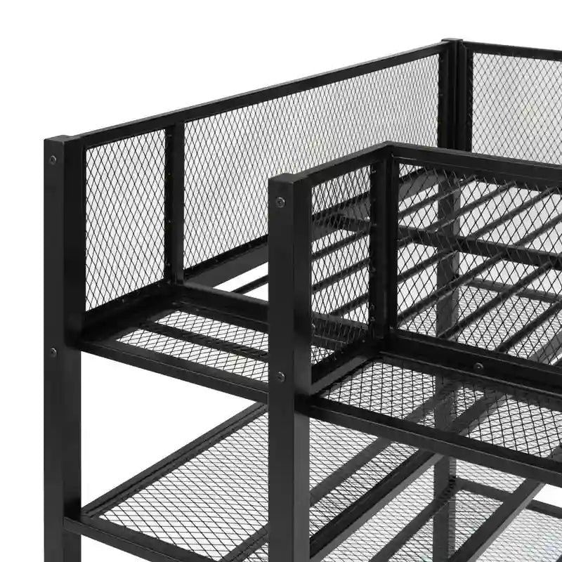 Twin Size Metal Loft Bed with 4-Tier Shelves and Storage