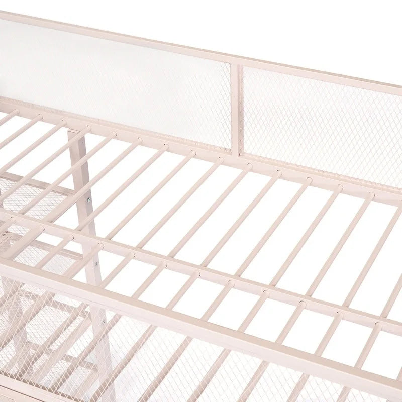 Twin Size Metal Loft Bed with 4-Tier Shelves and Storage