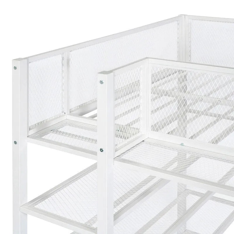 Twin Size Metal Loft Bed with 4-Tier Shelves and Storage
