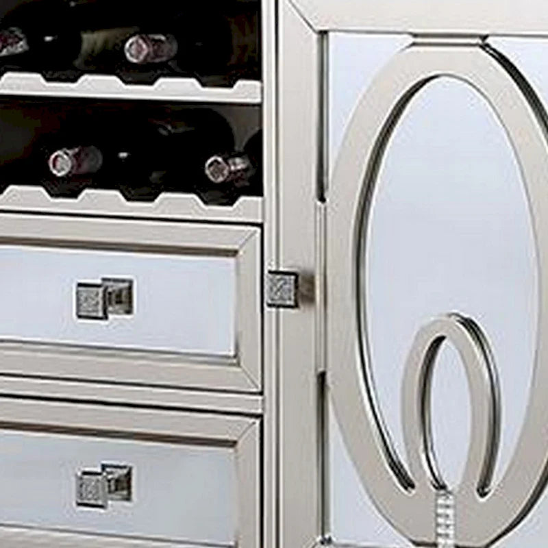 Cate 54 Inch Buffet Server Console, 2 Doors, Wine Rack, Mirrored, Silver