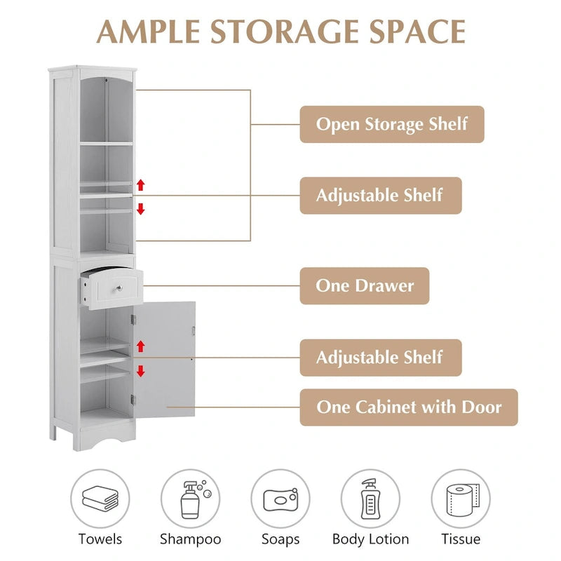 Tall Bathroom Freestanding Storage Cabinet with Drawer