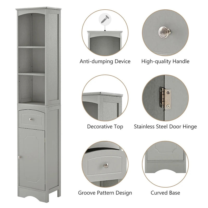 Tall Bathroom Freestanding Storage Cabinet with Drawer