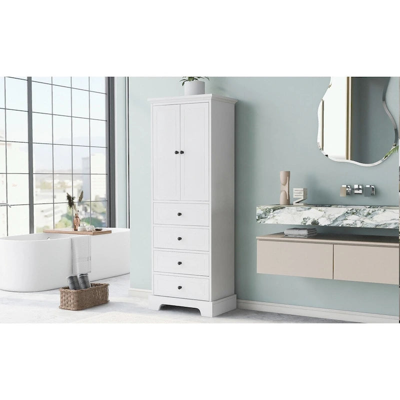 Bathroom Storage Cabinet with 2 Doors and 4 Drawers