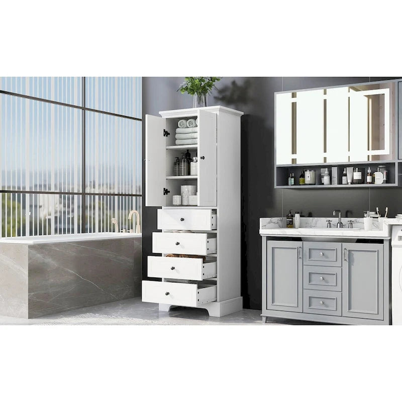 Bathroom Storage Cabinet with 2 Doors and 4 Drawers