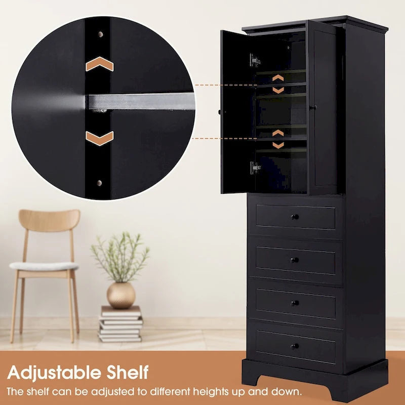 Bathroom Storage Cabinet with 2 Doors and 4 Drawers