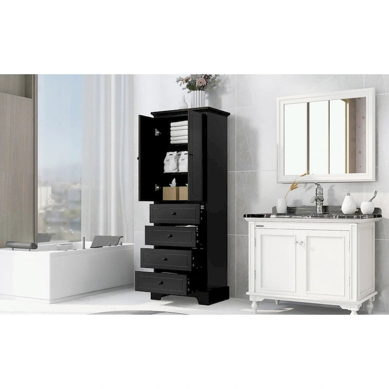 Bathroom Storage Cabinet with 2 Doors and 4 Drawers