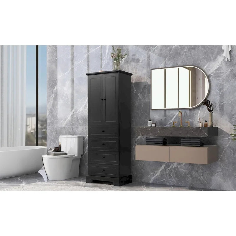 Bathroom Storage Cabinet with 2 Doors and 4 Drawers