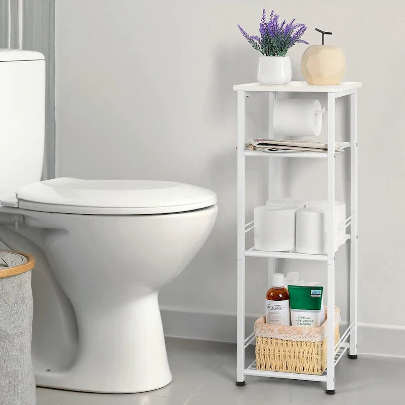 4 Tier Bathroom Storage Shelf with Toilet Paper Holder - N/A