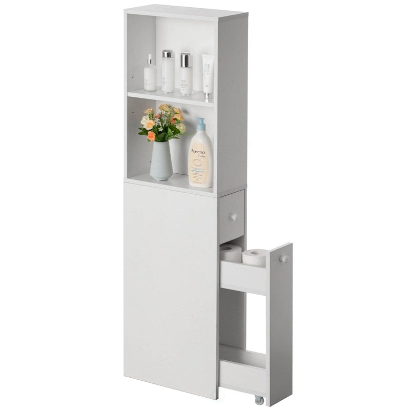 Bathroom Storage Cabinet, Ideal as Toilet Paper Storage, Feminine Product Organizer W/ Storage Drawer and Adjustable Shelf
