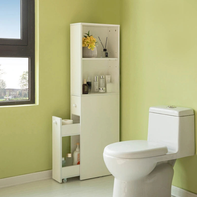 Bathroom Storage Cabinet, Ideal as Toilet Paper Storage, Feminine Product Organizer W/ Storage Drawer and Adjustable Shelf