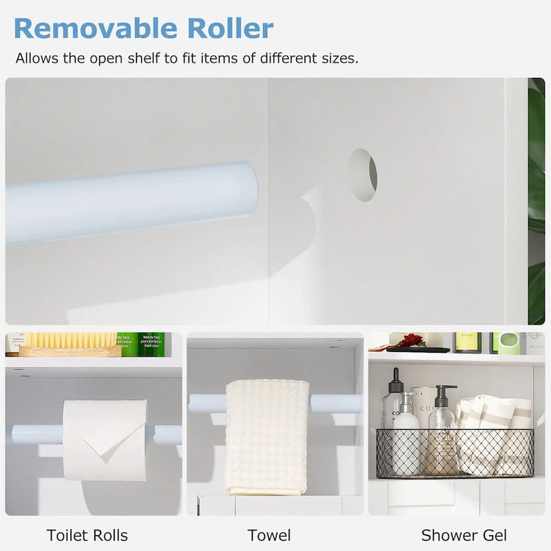 Javlego Bathroom Storage Cabinet, Wooden Floor Cabinet with 2 Doors and Toilet Roll Holder, Adjustable Shelf