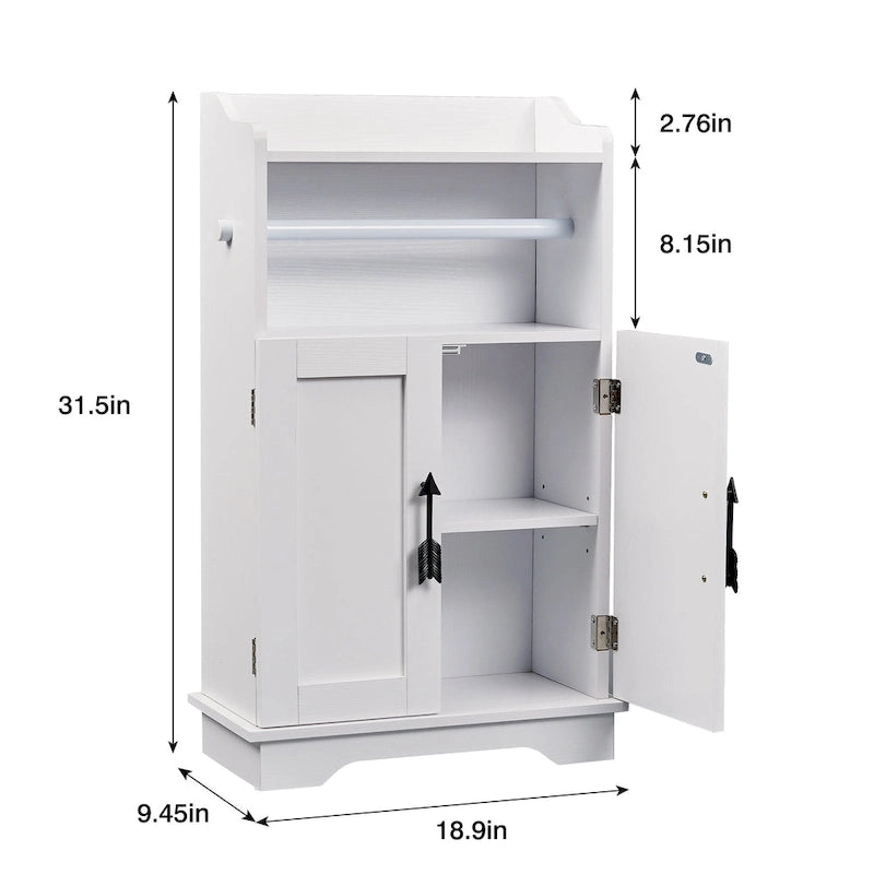 Javlego Bathroom Storage Cabinet, Wooden Floor Cabinet with 2 Doors and Toilet Roll Holder, Adjustable Shelf