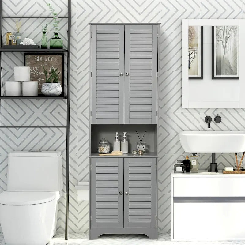 Tall Narrow Bathroom Storage Cabinet with Doors and Shelf
