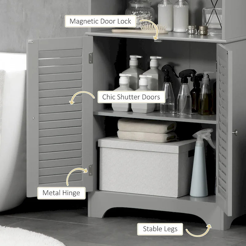 Tall Narrow Bathroom Storage Cabinet with Doors and Shelf