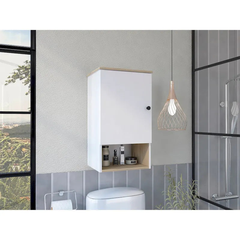 Medicine Cabinet Porto, Two Internal Shelves, Light Oak / White Finish