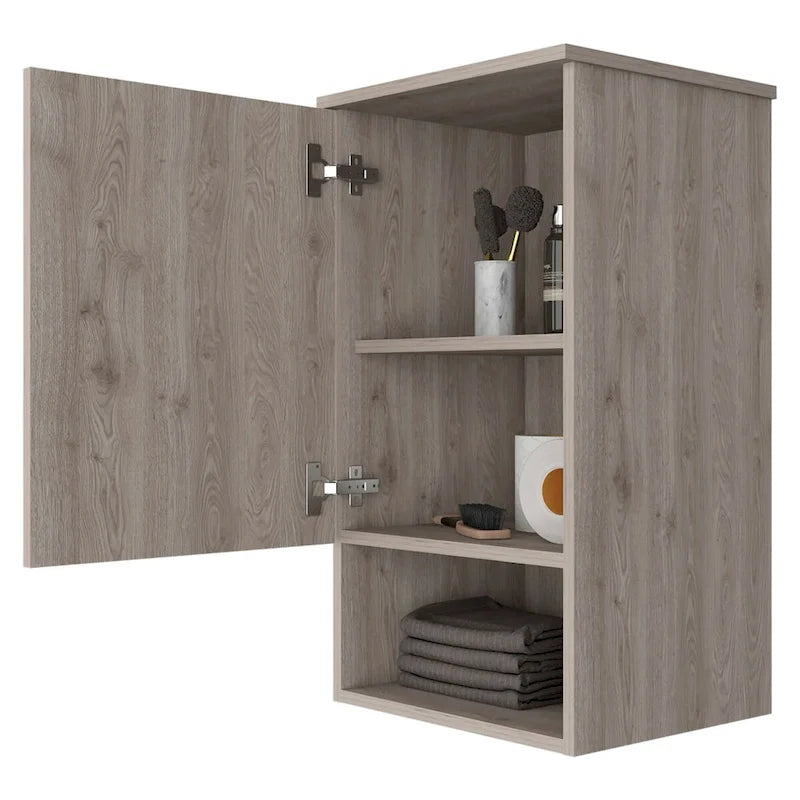 Medicine Cabinet Porto, Two Internal Shelves, Light Oak / White Finish
