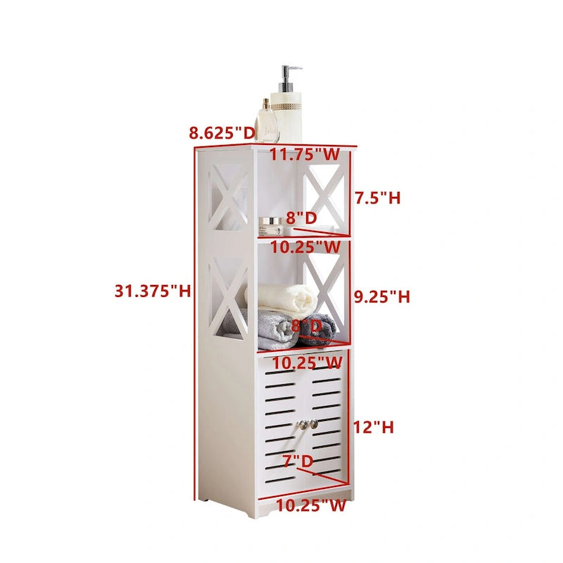 Bathroom Floor Storage Cabinet, Side Toilet Cabinet with Door and Shelfs, White