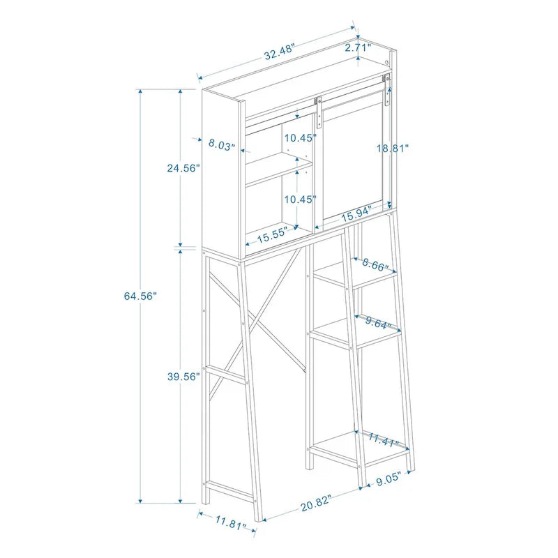 Above the toilet storage cabinet, bathroom shelf