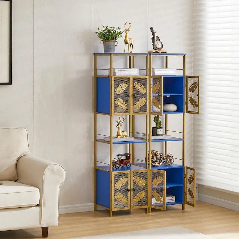 Tall Large Freestanding Storage Cabinet with Open Compartments and 2 Cabinets with Doors