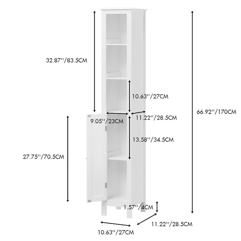 66.92 Tall Bathroom Storage Cabinet,1 Doors Freestanding Cabinet
