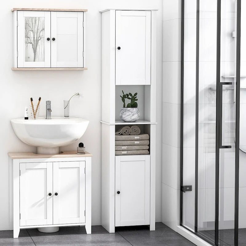 Tall Freestanding Linen Tower with Adjustable Shelf and Cabinets
