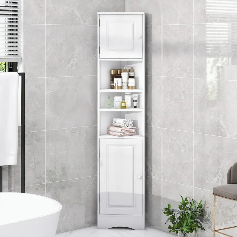 Tall Bathroom Storage Cabinet with Two Doors and Adjustable Shelves