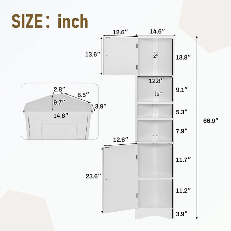 Tall Bathroom Storage Cabinet with Two Doors and Adjustable Shelves