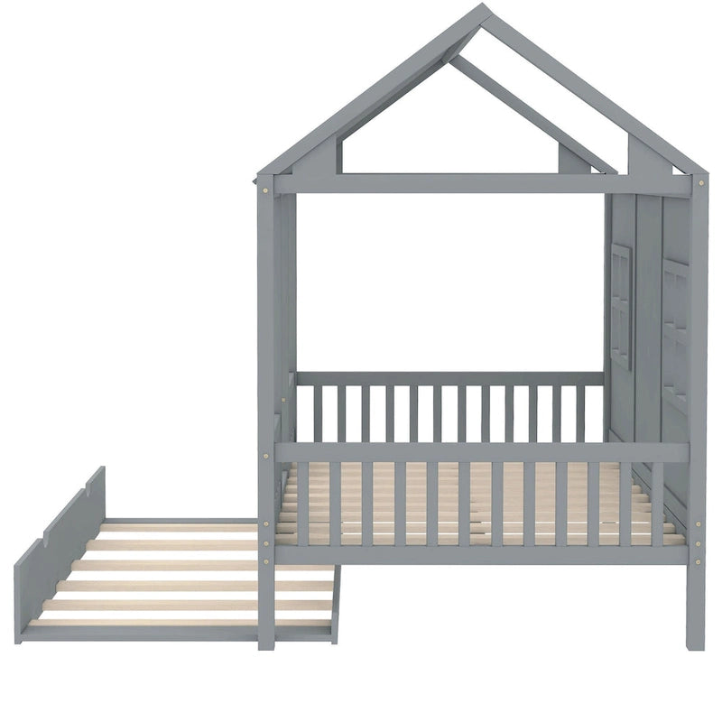 Nestfair Wooden House Bed With Trundle