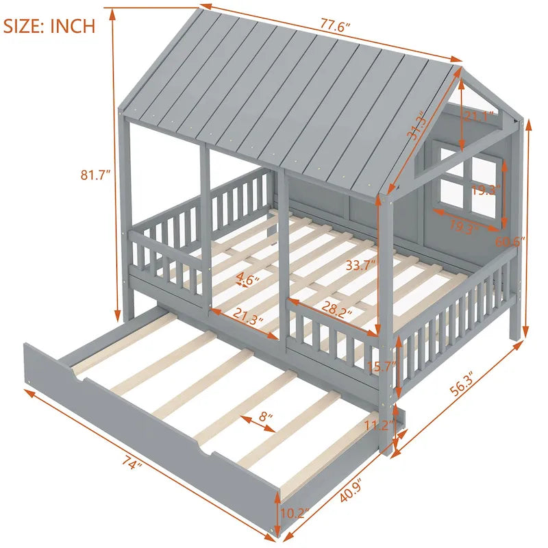 Nestfair Wooden House Bed With Trundle
