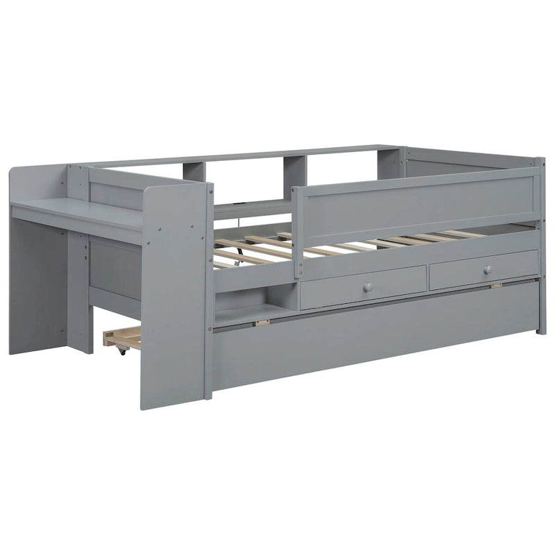 Multi-Functional Twin Daybed with Drawers and Trundle, Headboard Storage and Tables, USB Charging Station