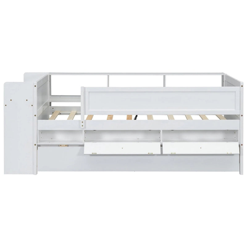 Multi-Functional Twin Daybed with Drawers and Trundle, Headboard Storage and Tables, USB Charging Station
