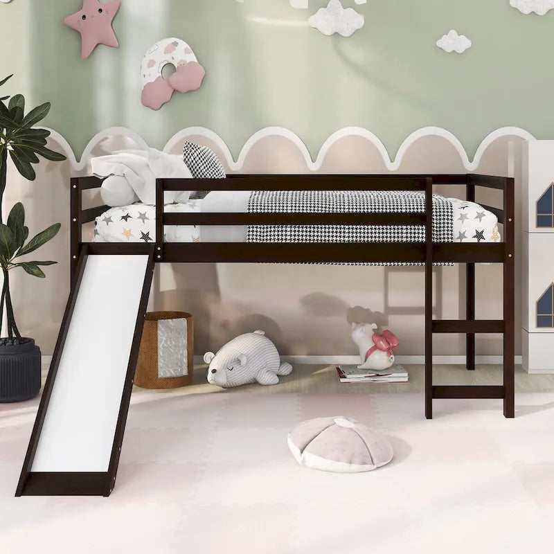 Loft Bed with Slide, Multifunctional Design, Twin