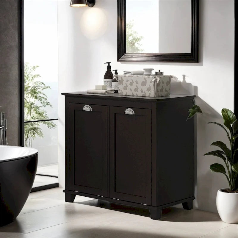 Dual Tilt out Laundry Hamper Cabinet,Bathroom Storage Cabinet w/Hamper