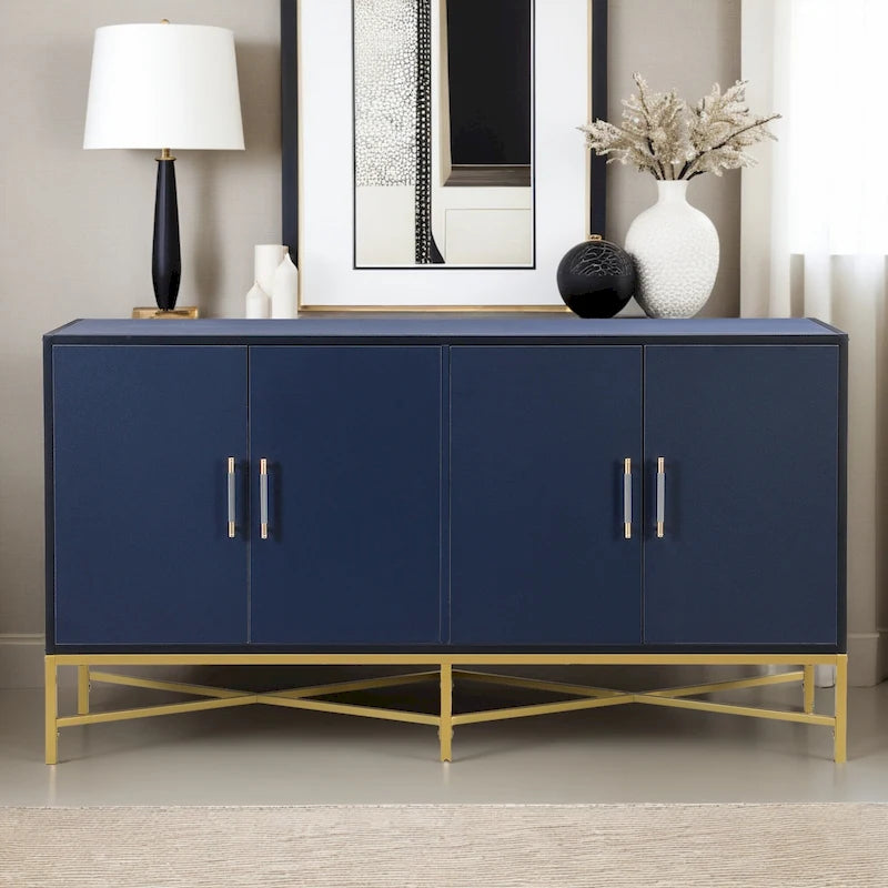 Distinctive Features of A Four-Door Sideboard with Metal and Cross-Leg Design,Suitable for Living Rooms