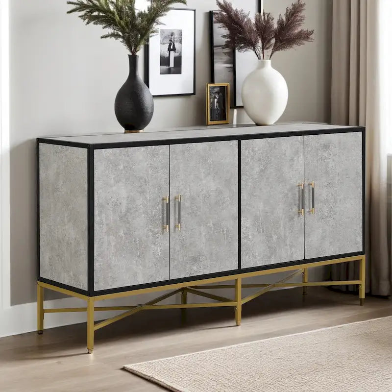 Distinctive Features of A Four-Door Sideboard with Metal and Cross-Leg Design,Suitable for Living Rooms