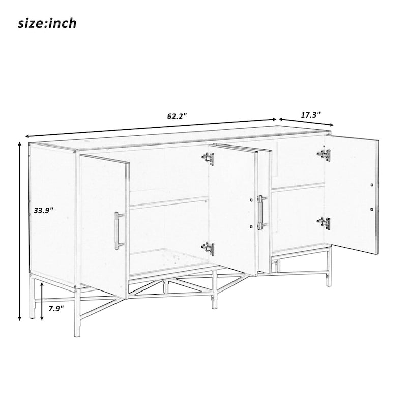Distinctive Features of A Four-Door Sideboard with Metal and Cross-Leg Design,Suitable for Living Rooms
