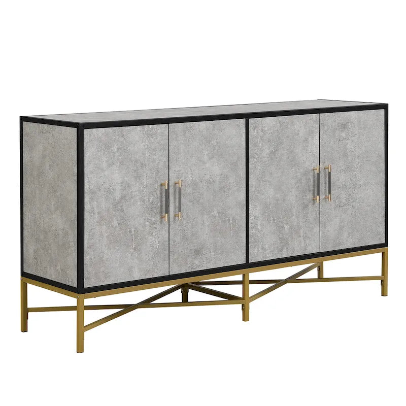Distinctive Features of A Four-Door Sideboard with Metal and Cross-Leg Design,Suitable for Living Rooms
